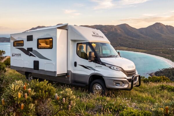paradise integrity motorhome parked above the coast Paradise Integrity motorhome parked above the coast