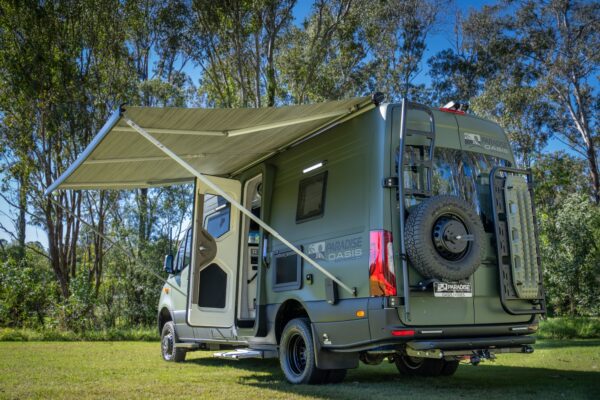 Paradise Oasis with awning out, rear view